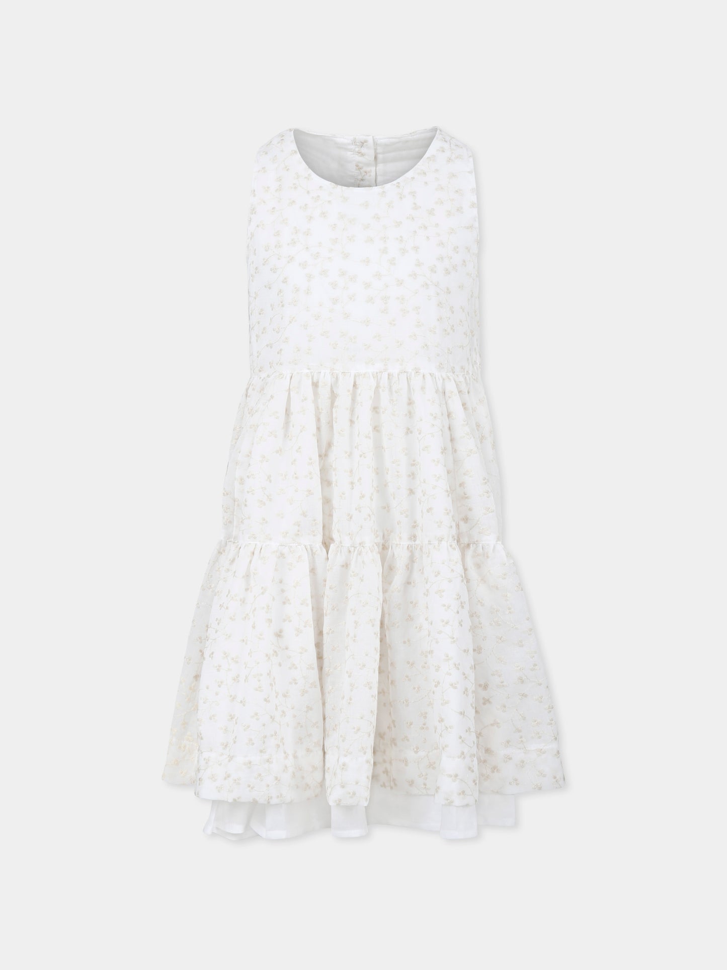 Vestito avorio per bambina con ricamo floreale,Caffe' D'orzo,ZW1A82 M0063 100AV