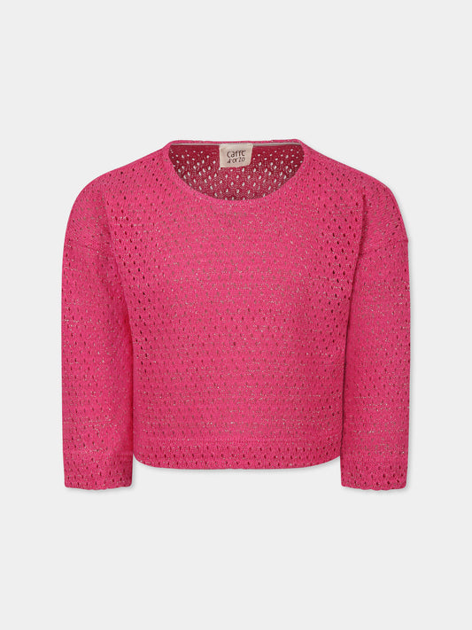 Maglione fucsia crop per bambina con dettagli in lurex,Caffe' D'orzo,ZW9A00 Q0043 50L