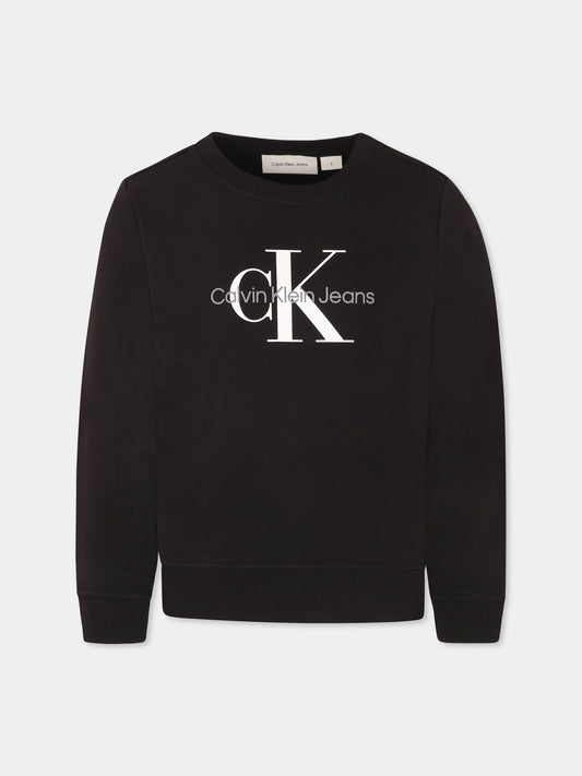 Felpa nera per bambini con logo,Calvin Klein Kids,25S CKIU0IU00675J IU0IU00675 BEH