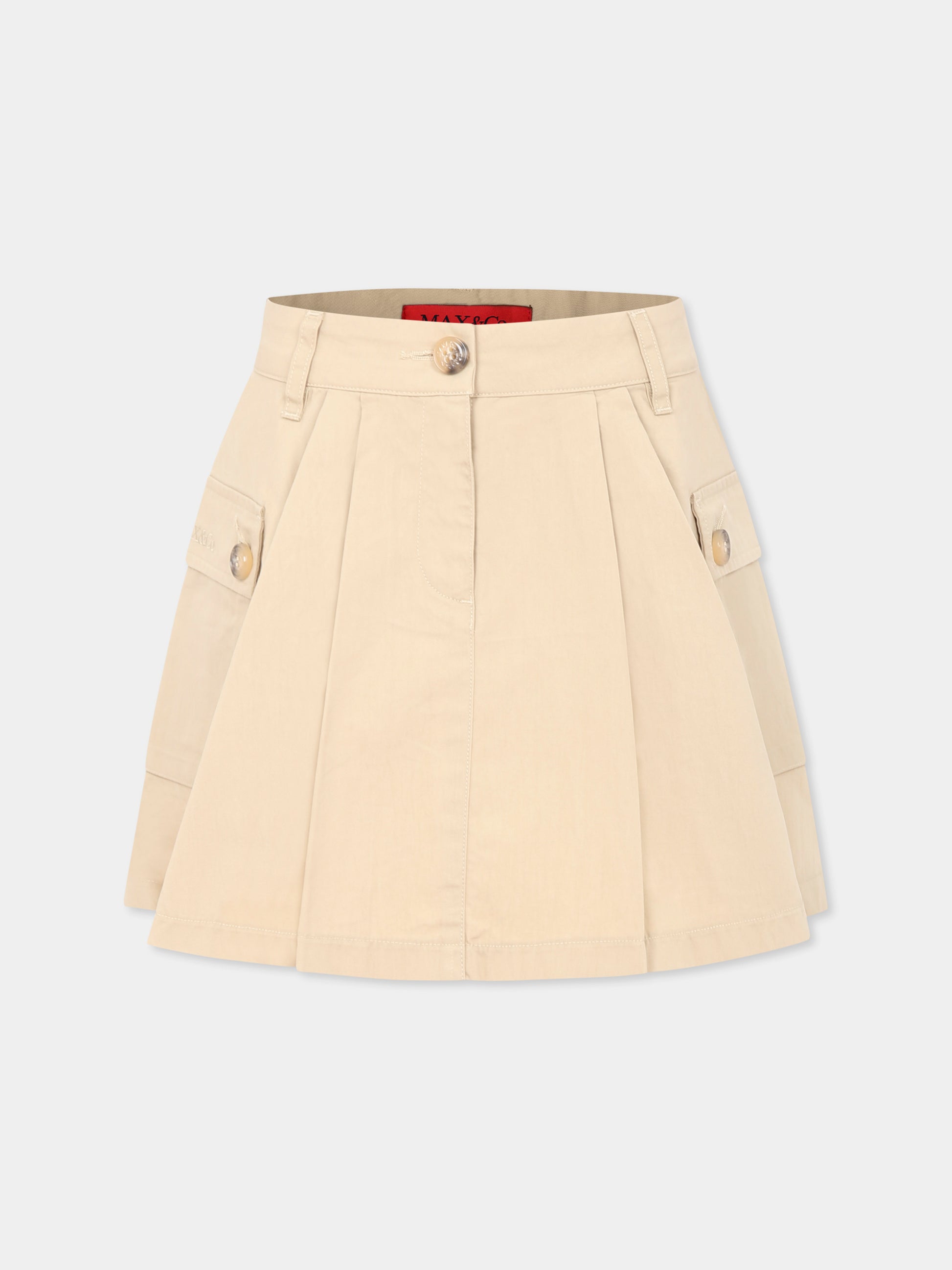 Gonna beige per bambina con logo,Max&co,MX0132 MX075 MAXG10F MX703