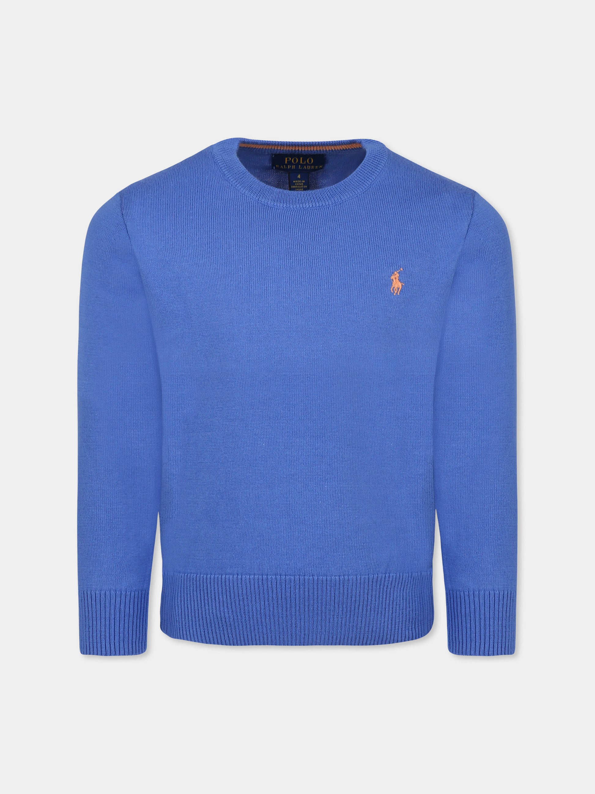 Maglione azzurro per bambino con iconico cavallino arancione,Ralph Lauren Kids,799887044 BLUE
