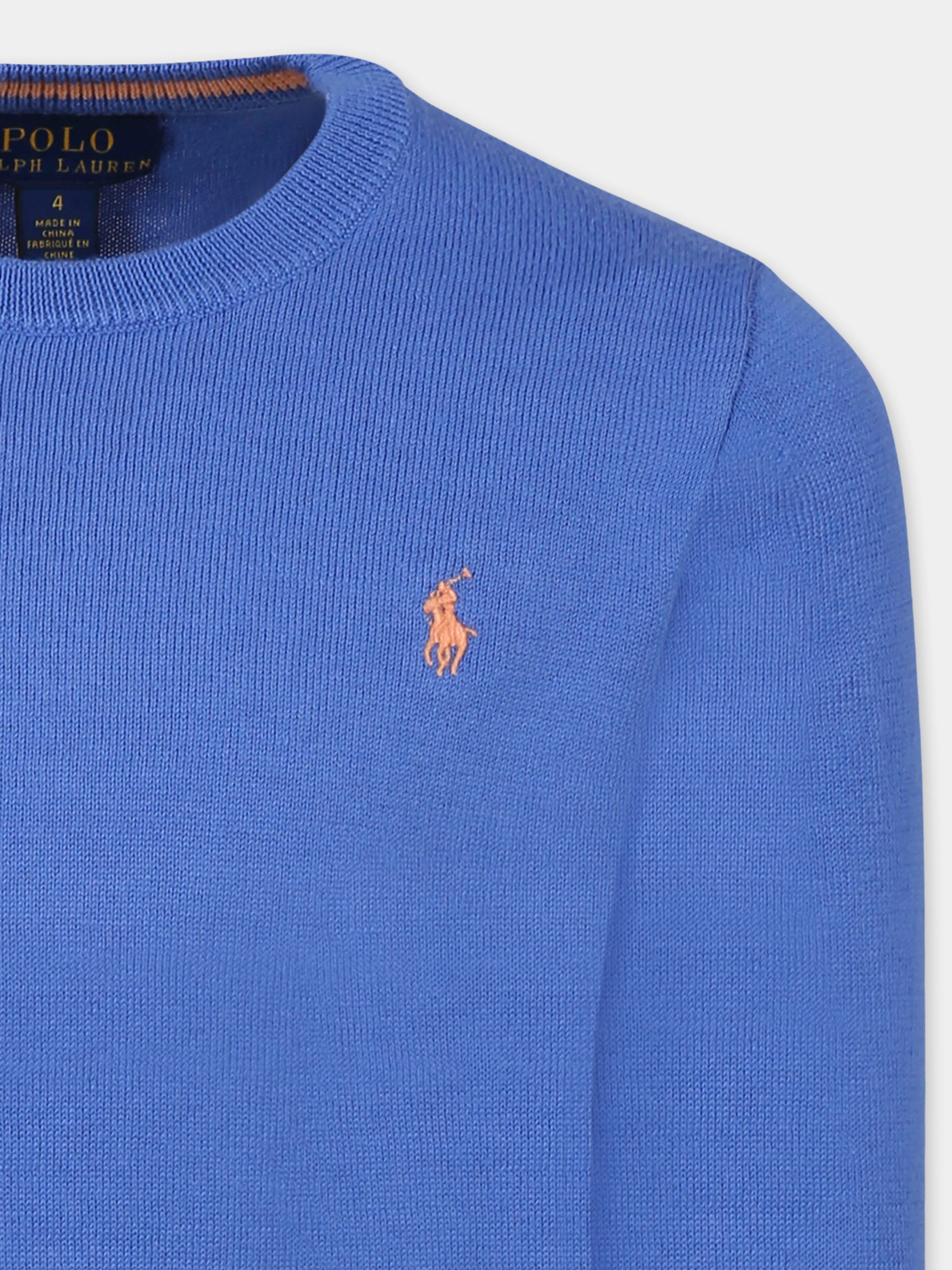 Maglione azzurro per bambino con iconico cavallino arancione,Ralph Lauren Kids,799887044 BLUE