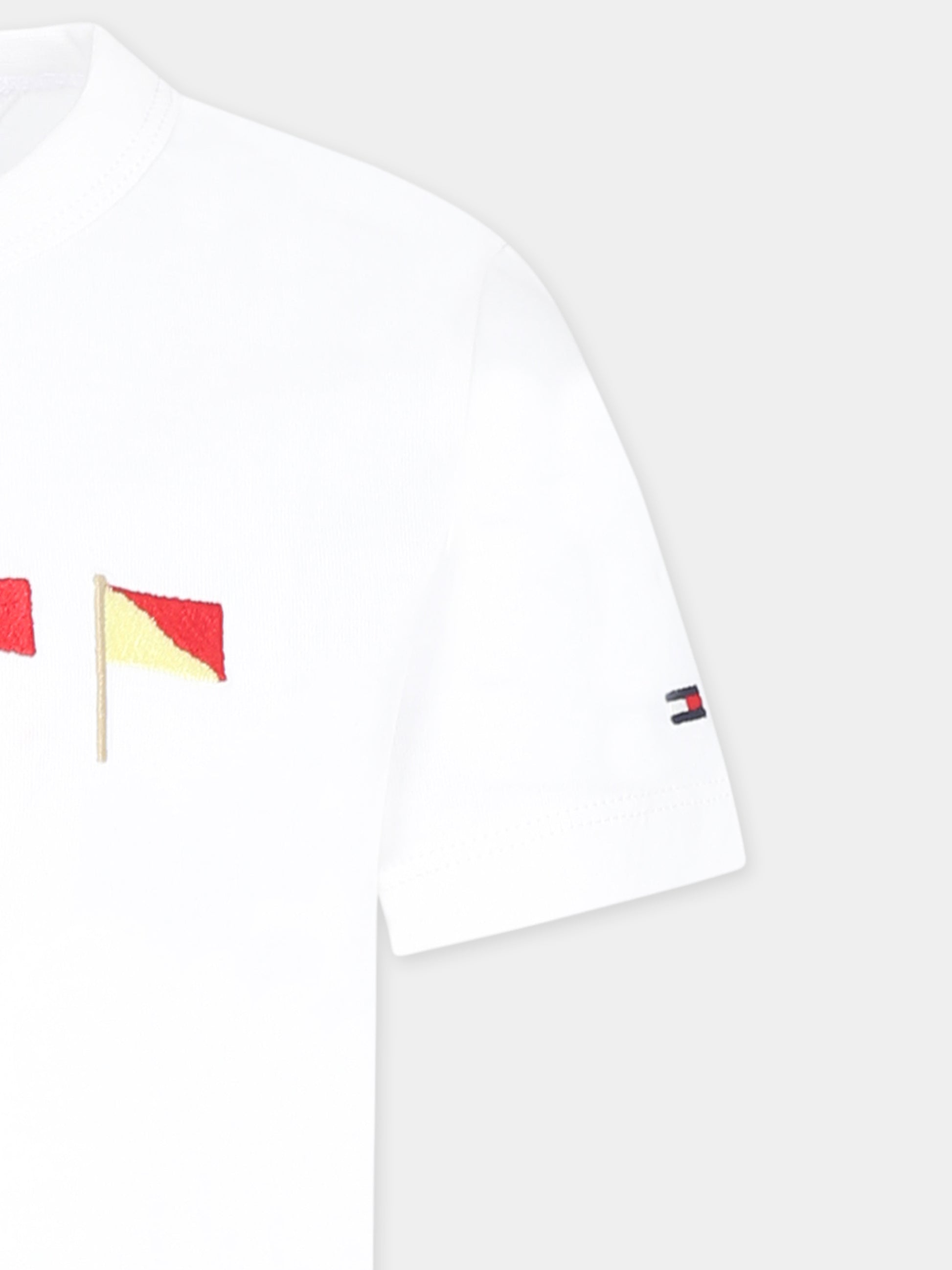 T-shirt bianca per bambino con bandierine,Tommy Hilfiger Junior,25S THKB0KB09532J KB0KB09532 YBR