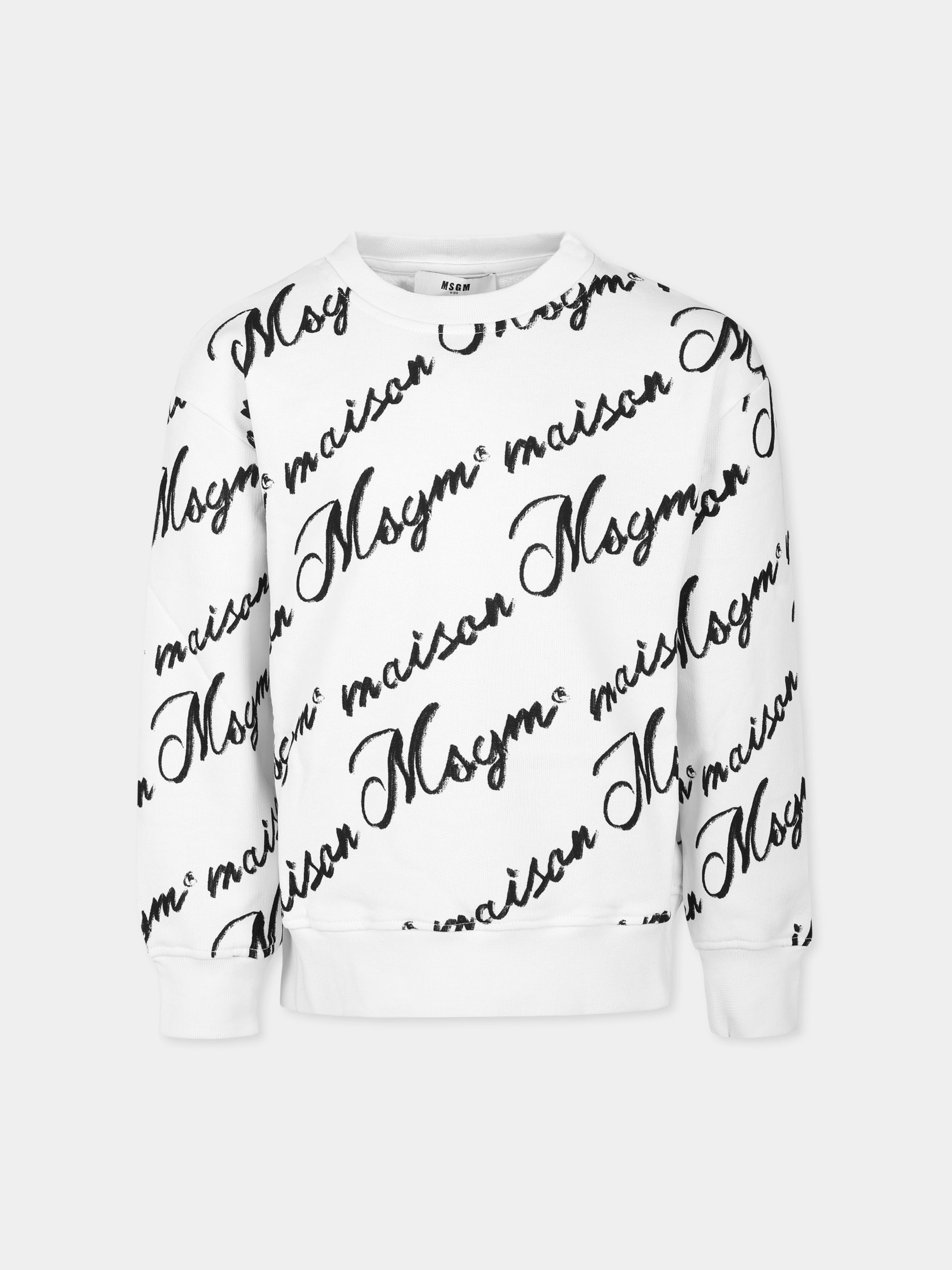 Felpa bianca per bambini con logo nero,Msgm Kids,S4MSJGSW128 BIANCO