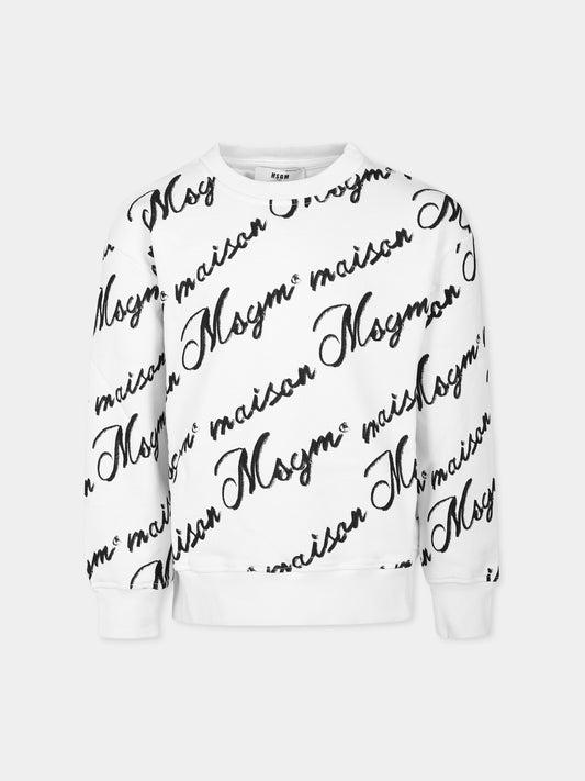 Felpa bianca per bambini con logo nero,Msgm Kids,S4MSJGSW128 BIANCO