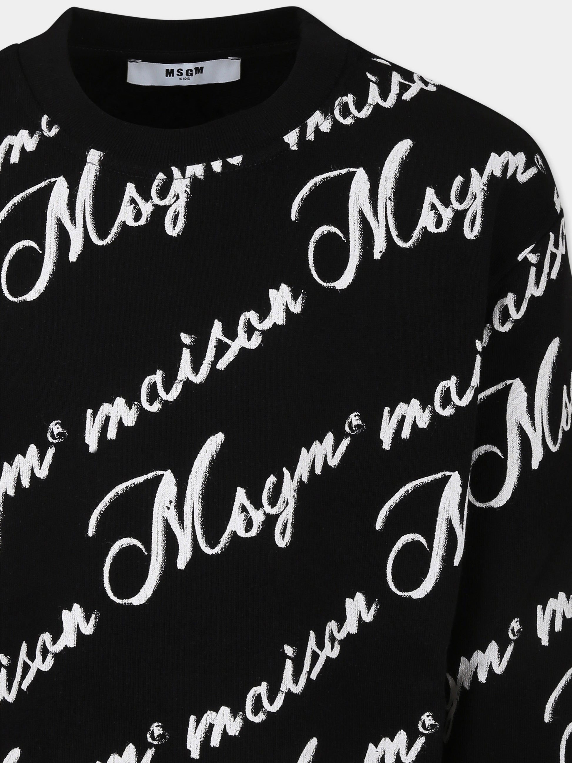 Felpa nera per bambini con logo bianco,Msgm Kids,S4MSJGSW128 NERO