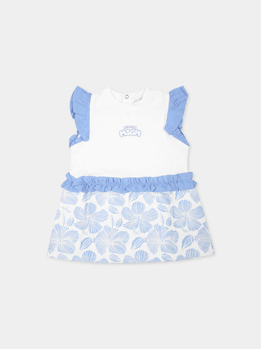 Vestito bianco per neonata con logo azzurro,Msgm Kids,S4MSNGDR294 SKY