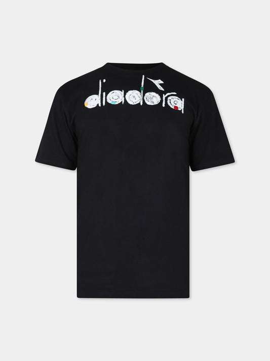 T-shirt nera per bambino con logo,Diadora Kids,S4DIJUTH040 110