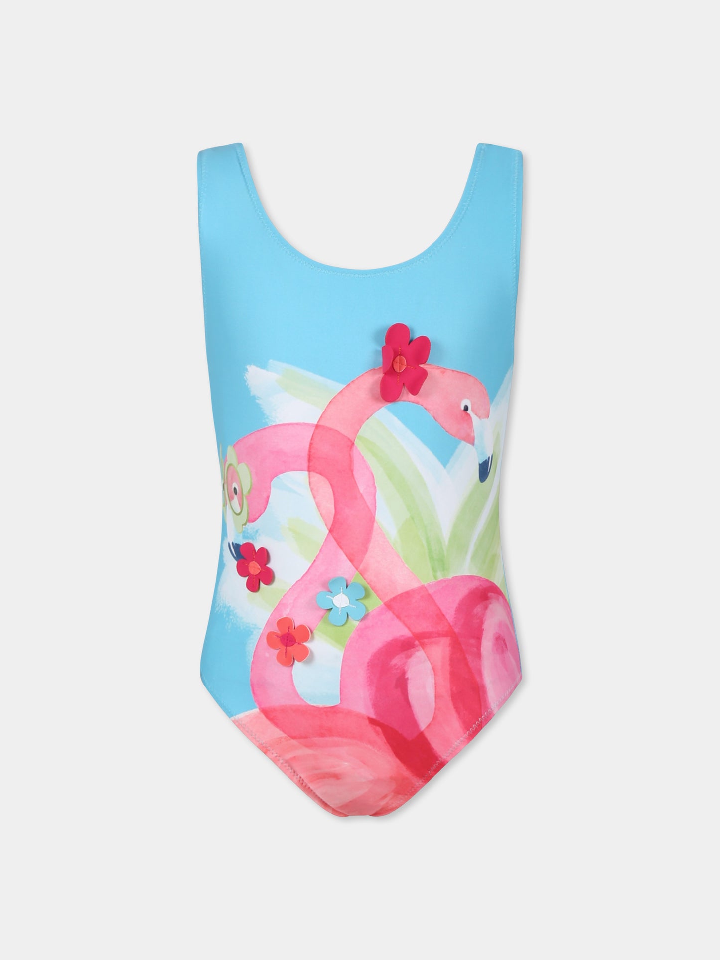 Maillot de bain bleu clair pour fille avec flamants