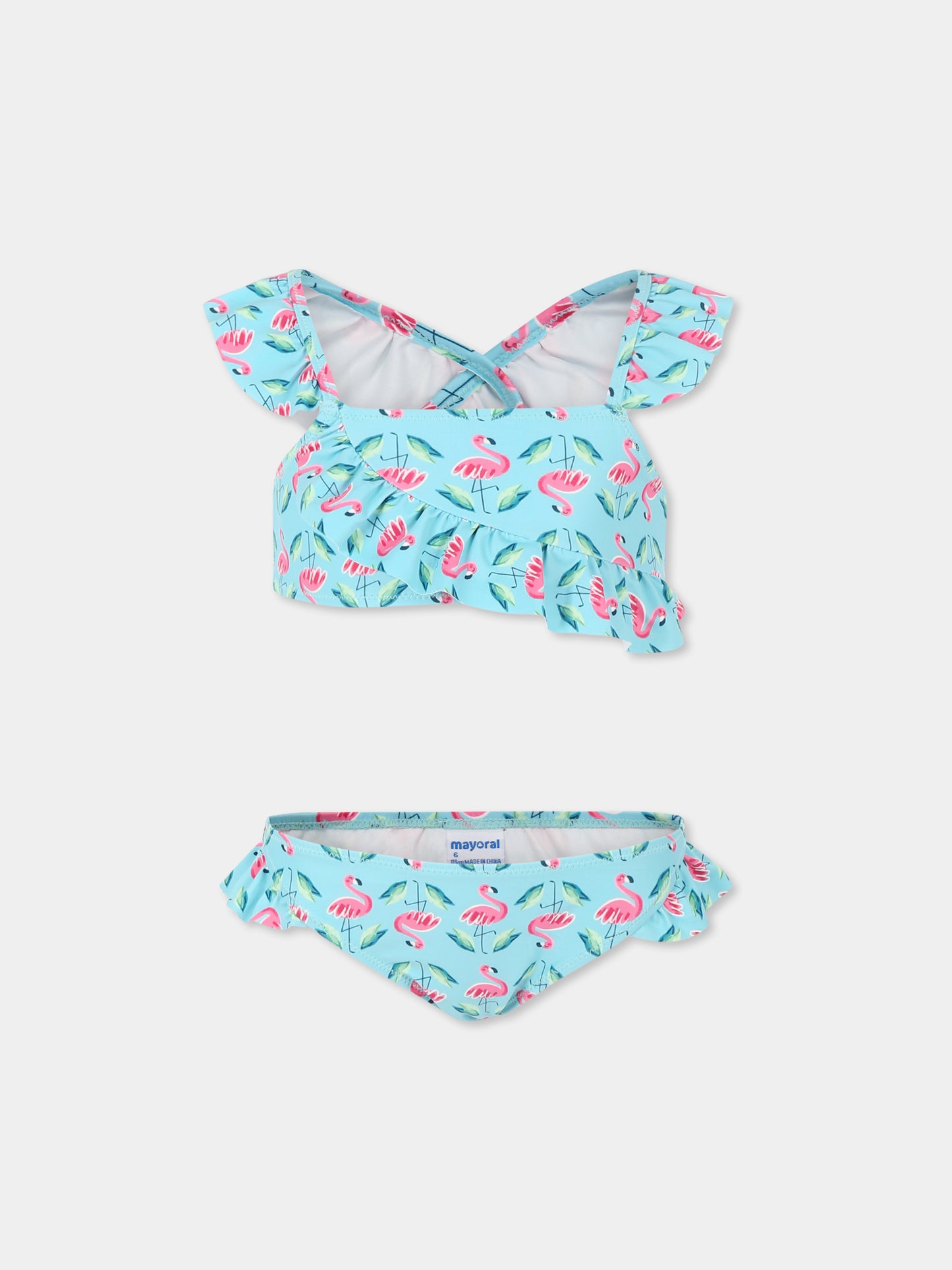 Bikini bleu clair pour fille avec flamants