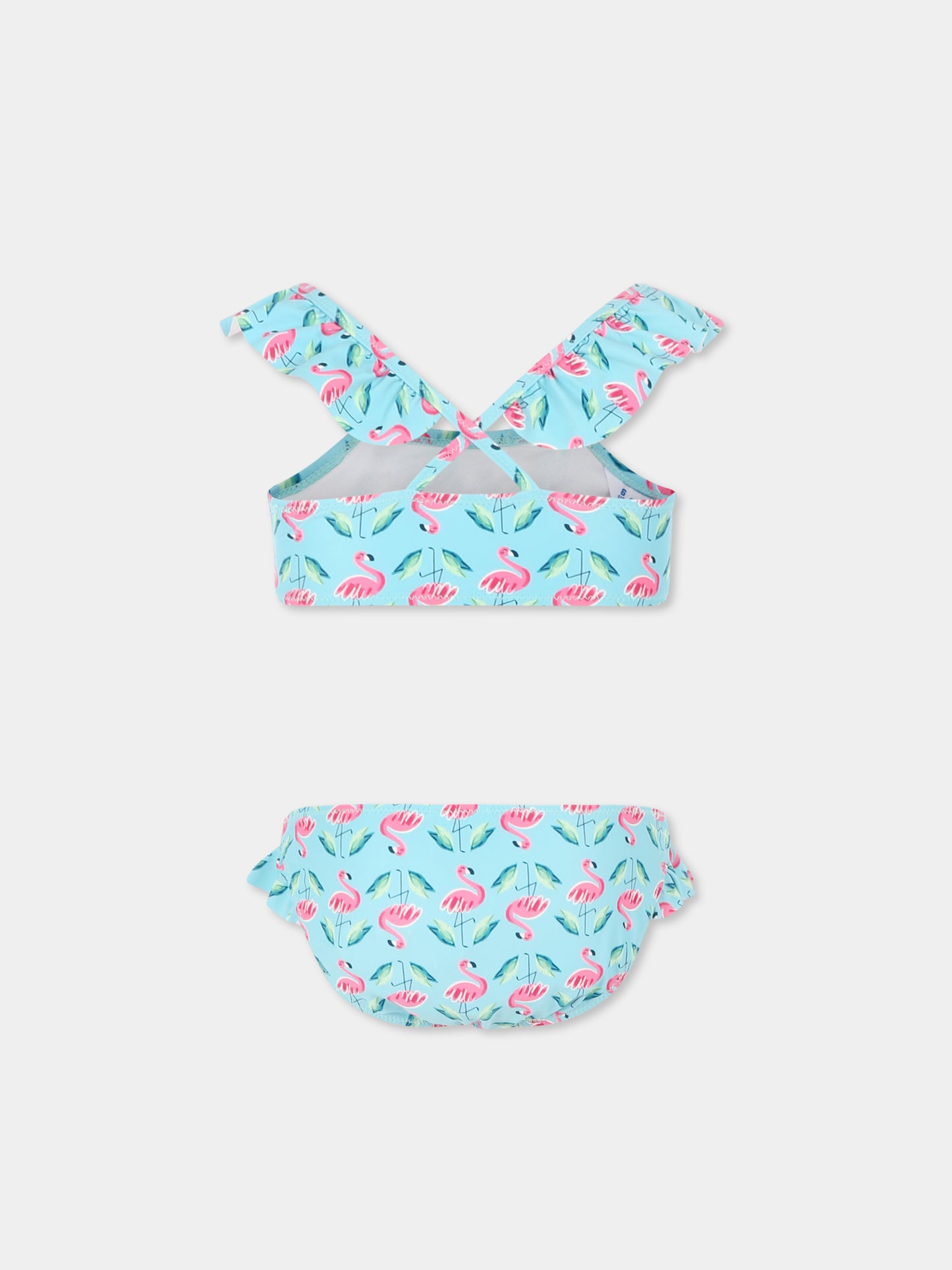 Bikini bleu clair pour fille avec flamants