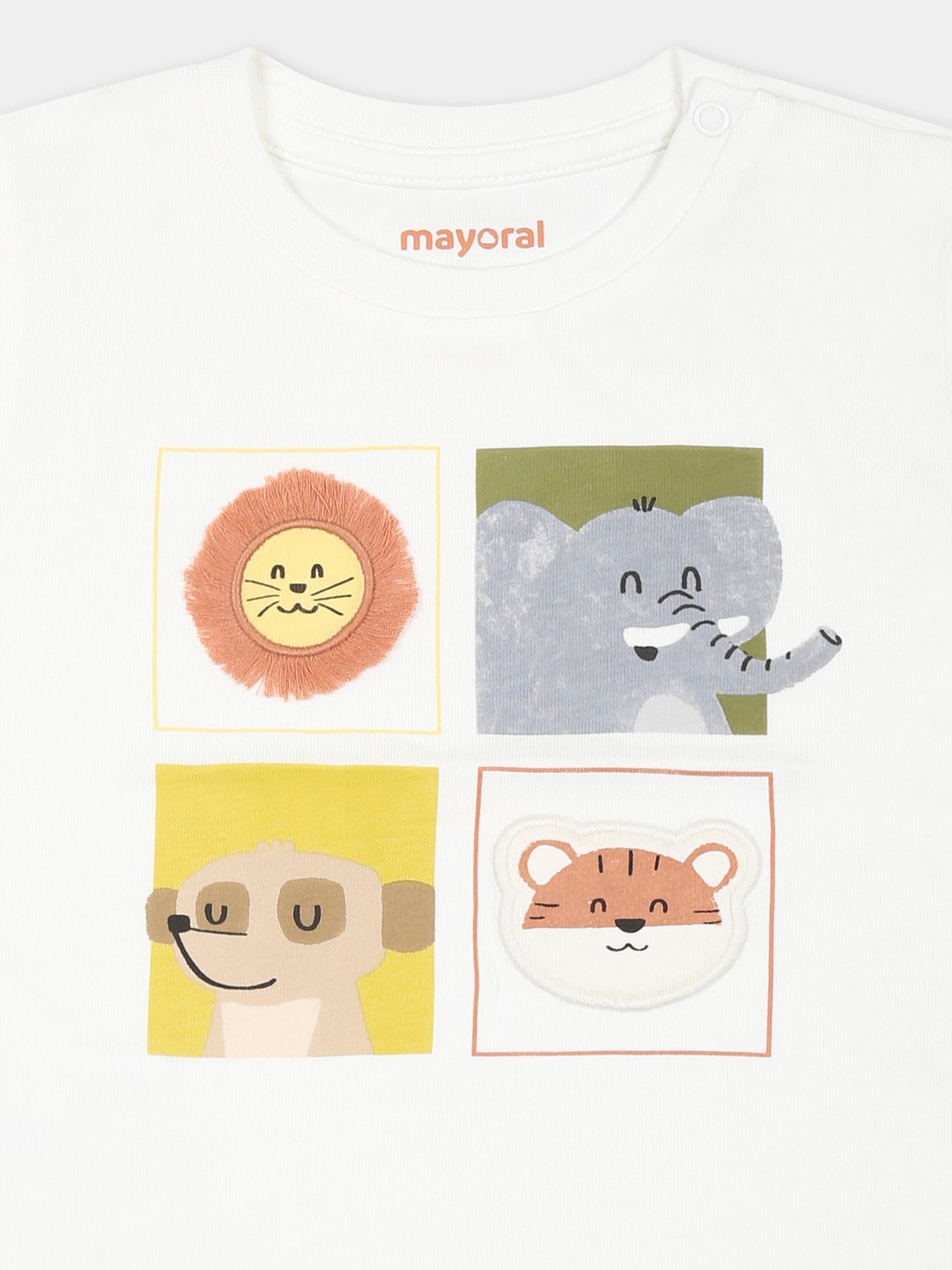 T-shirt bianca per neonato con stampa animali,Mayoral,1056 019