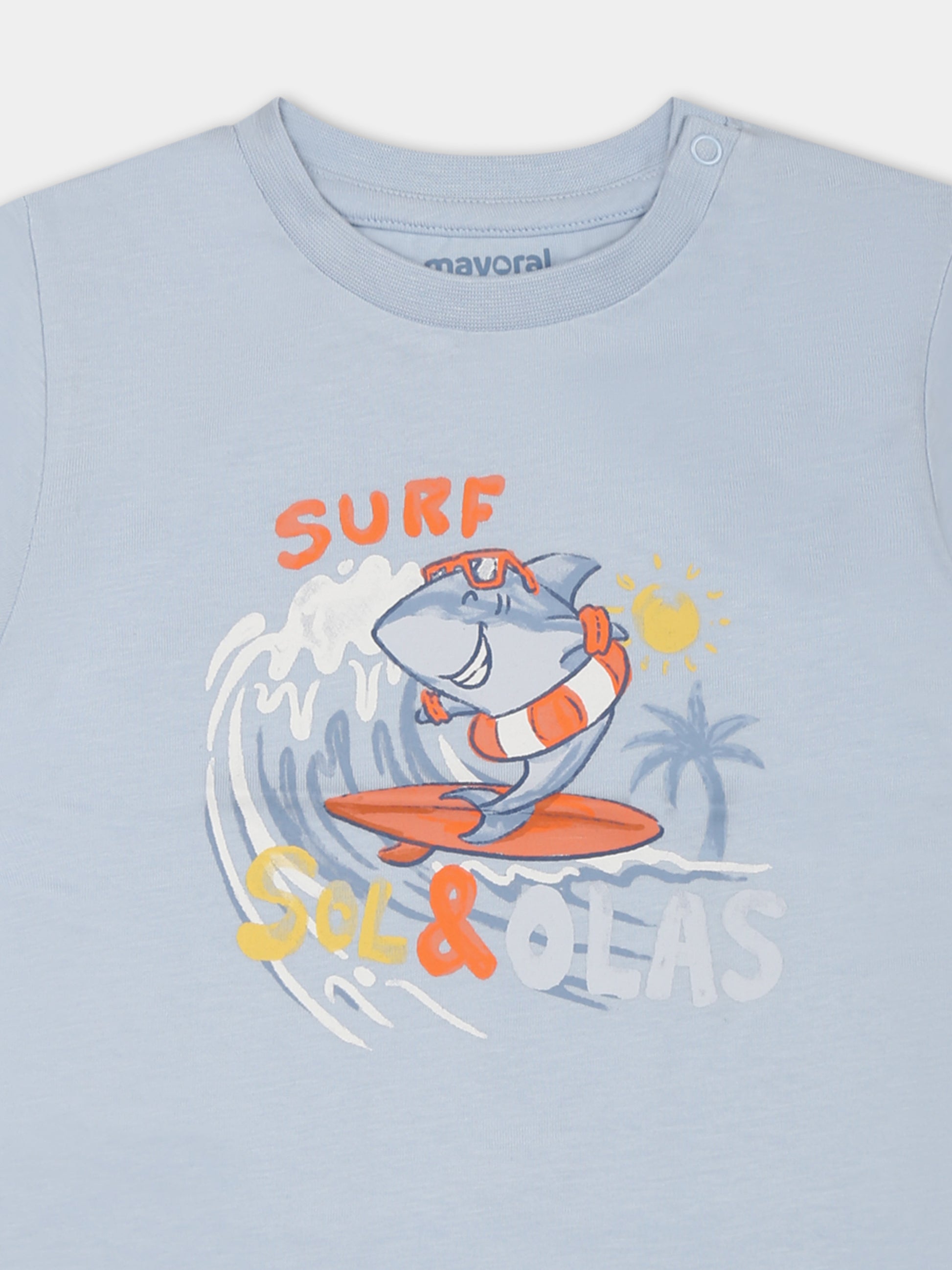 T-shirt celeste per neonato con squalo,Mayoral,1065 052