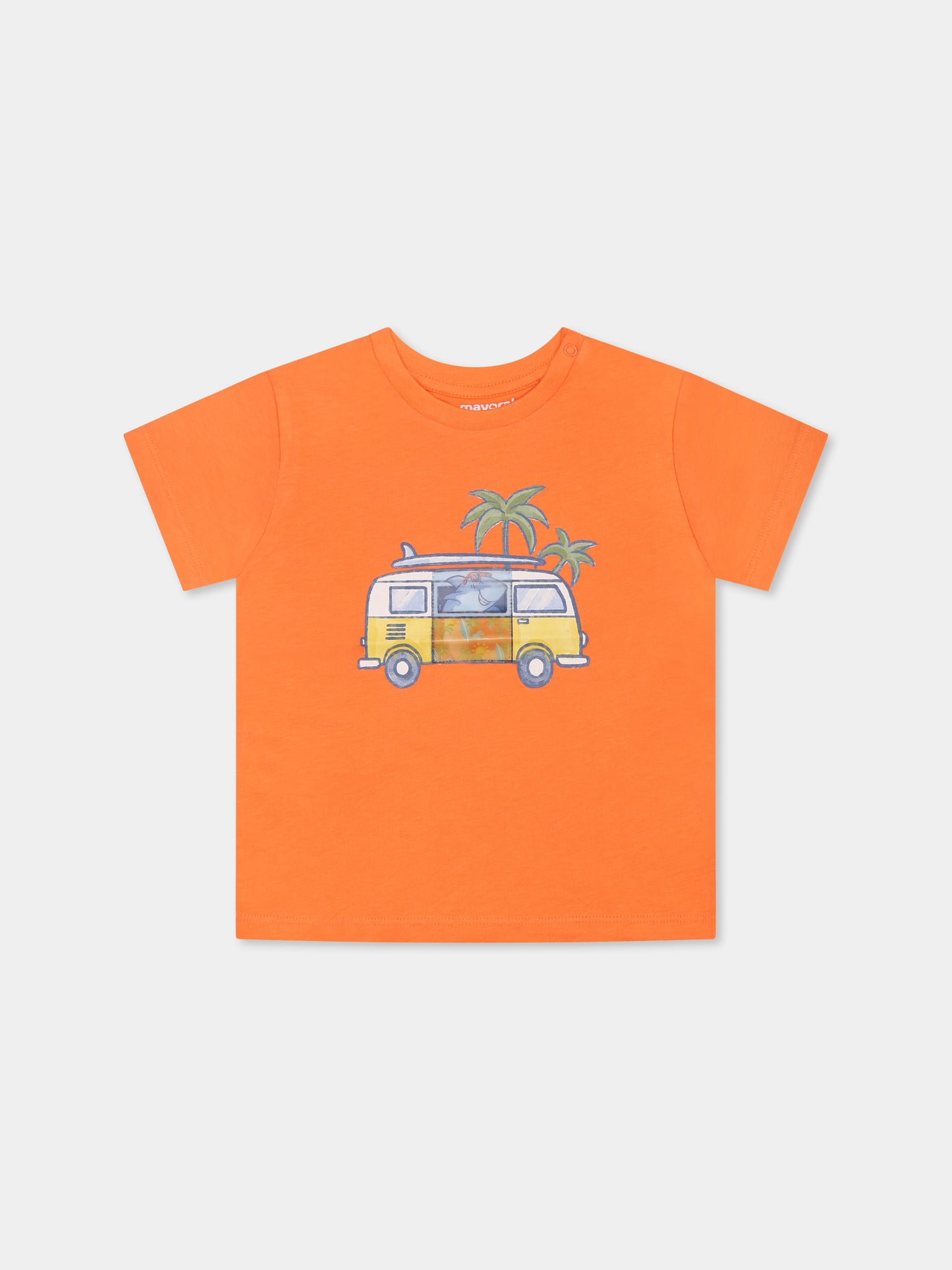 T-shirt arancione per neonato con stampa squalo,Mayoral,1063 044