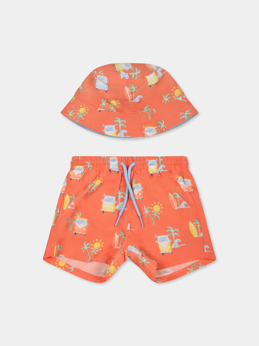 Ensemble short de bain orange pour bébé garçon avec imprimé