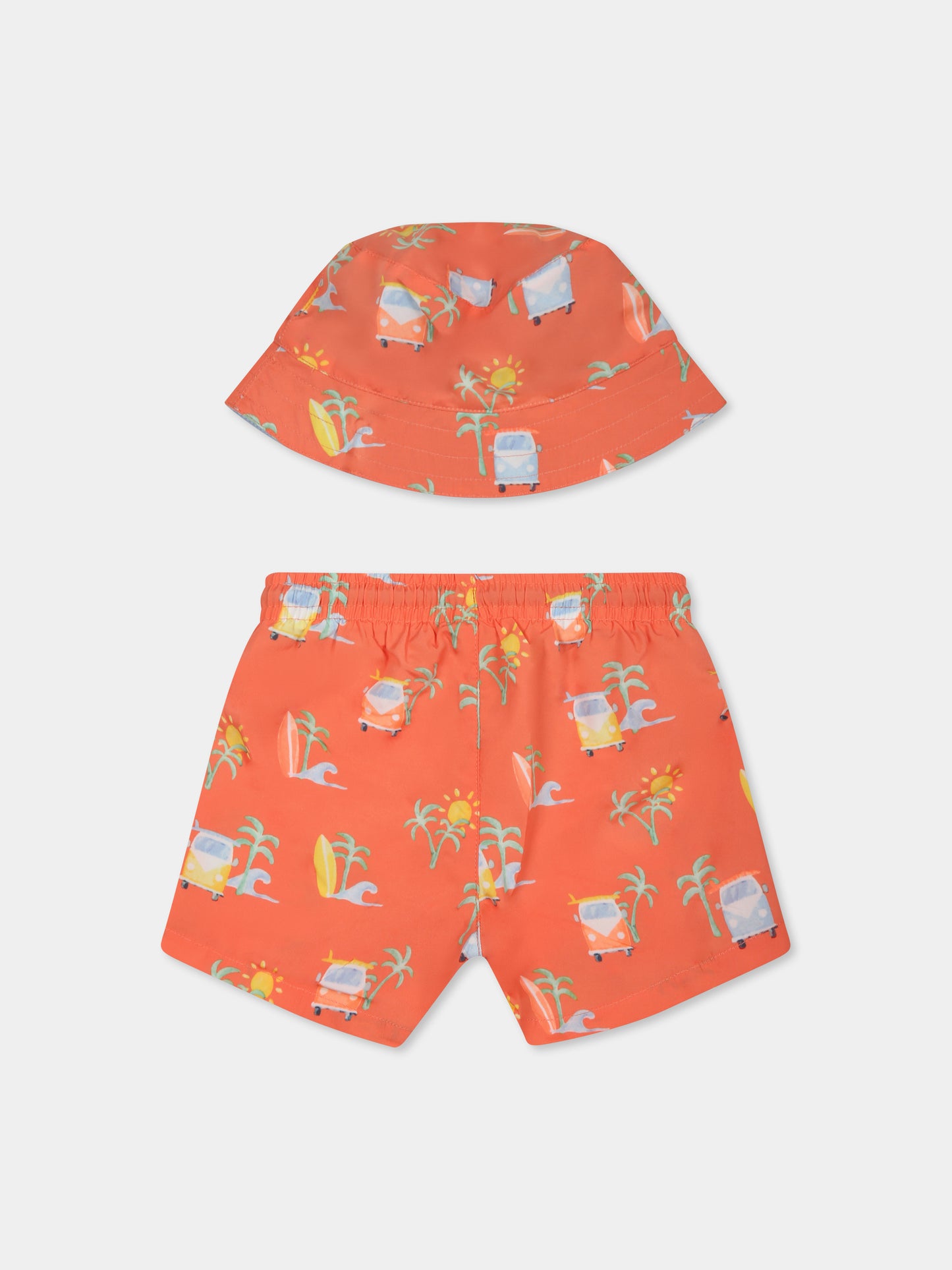 Ensemble short de bain orange pour bébé garçon avec imprimé