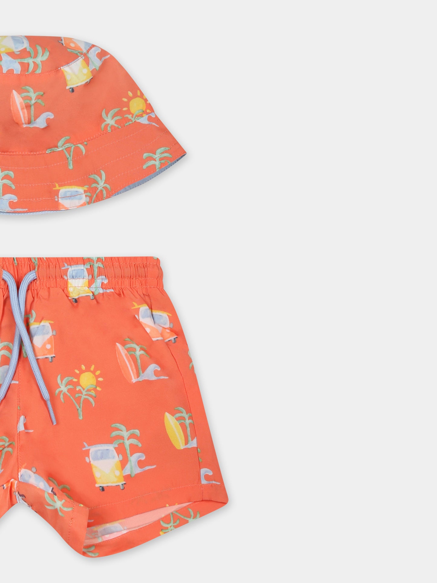 Ensemble short de bain orange pour bébé garçon avec imprimé
