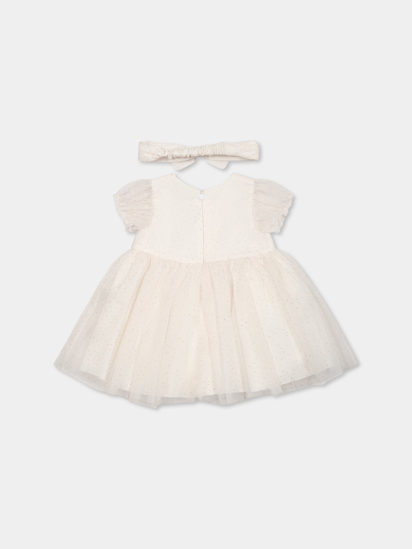 Vestito avorio per neonata con dettagli dorati e patch,Mayoral,1902 019