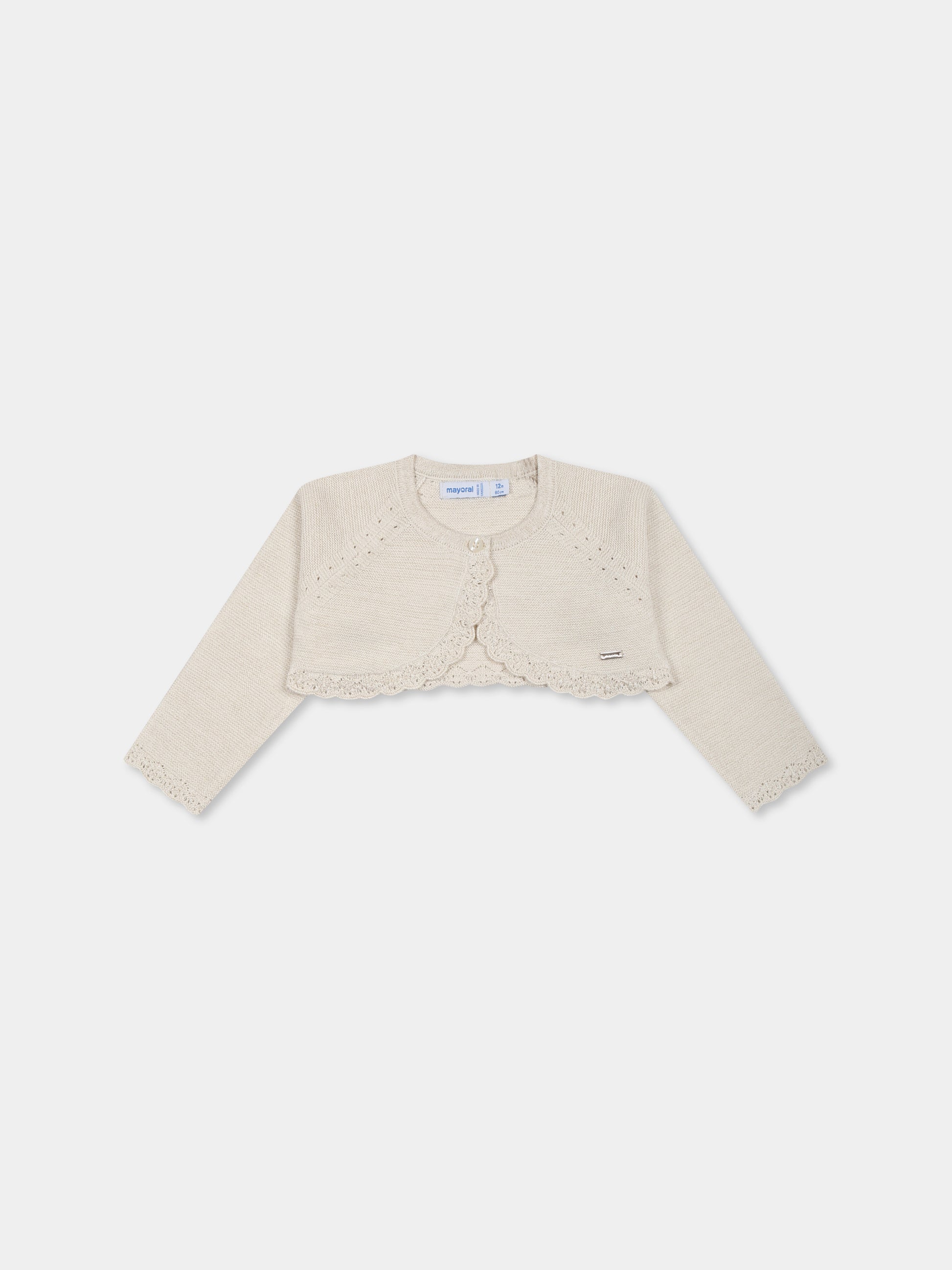 Cardigan beige per neonata con logo,Mayoral,306 044