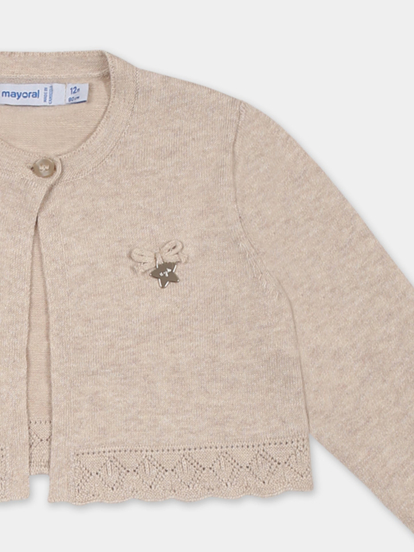 Cardigan crop beige per neonata con stella,Mayoral,302 036