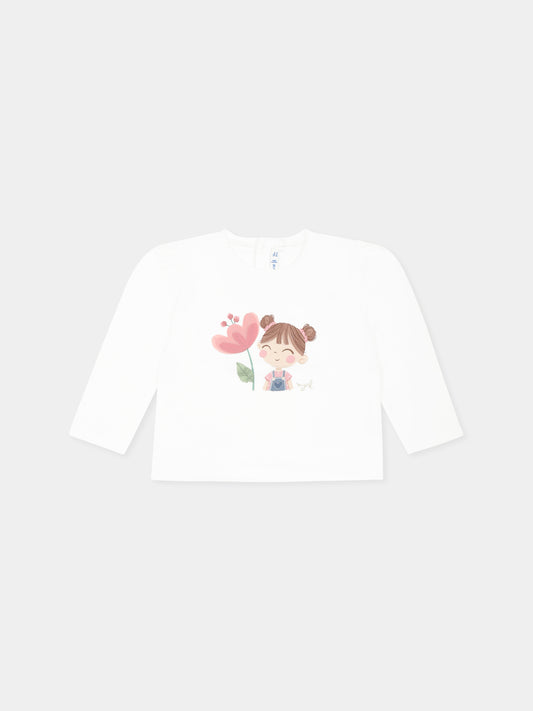 T-shirt bianca per neonata con stampa bambina,Mayoral,1050 065
