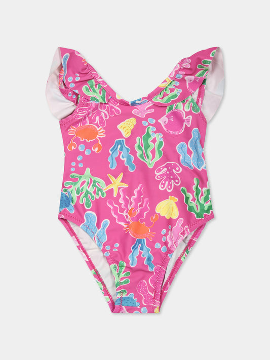 Costume inteno fucsia per neonata con stampa a tema marino,Mayoral,1742 048