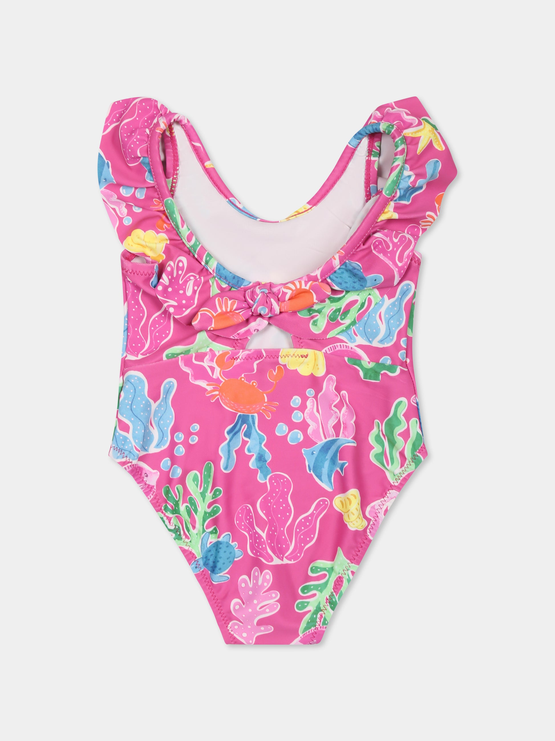 Costume inteno fucsia per neonata con stampa a tema marino,Mayoral,1742 048