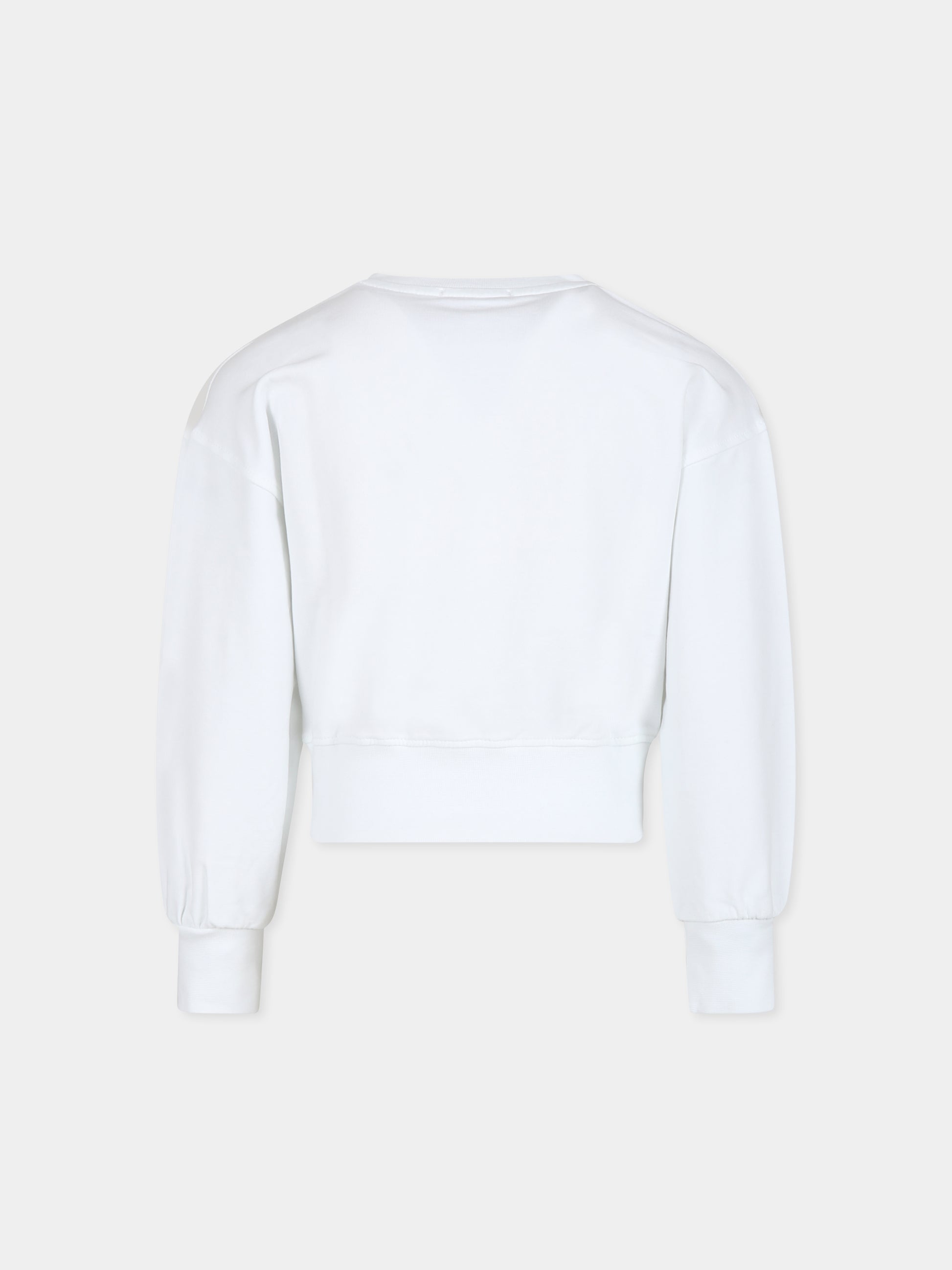 Felpa crop bianca per bambina con logo e strass,Pinko,S4PIBGSW133 001