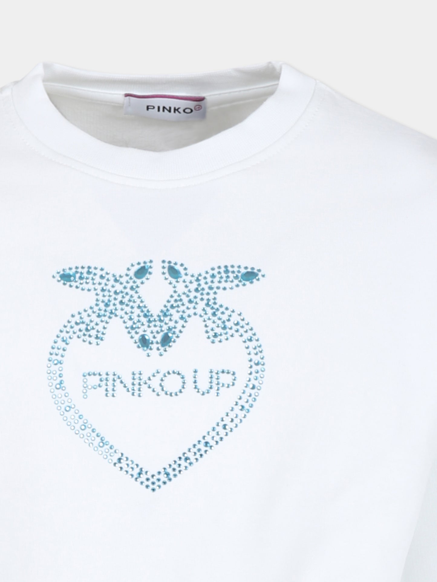 Felpa crop bianca per bambina con logo e strass,Pinko,S4PIBGSW133 001