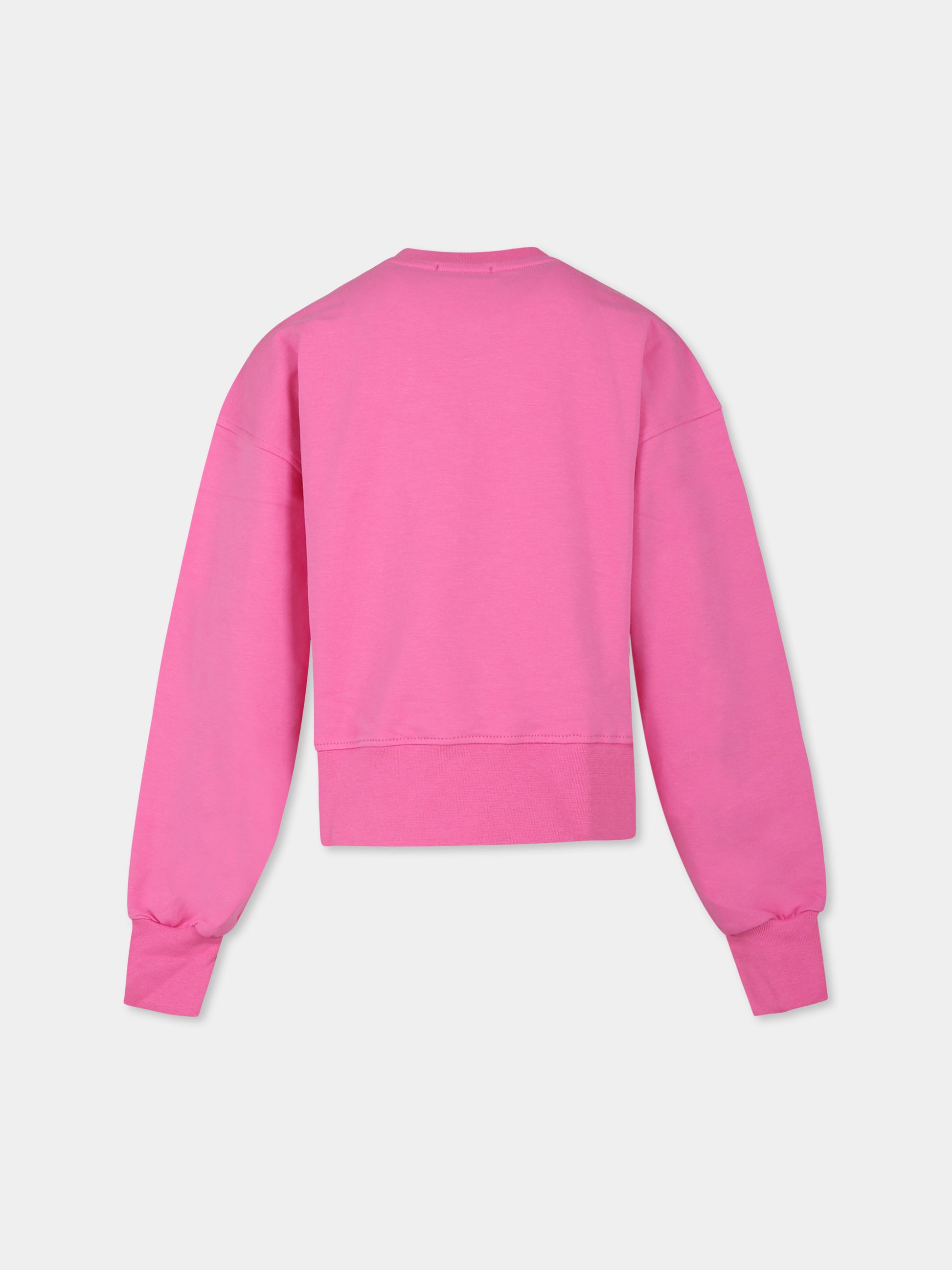 Felpa crop rosa per bambina con logo e strass,Pinko,S4PIBGSW133 045