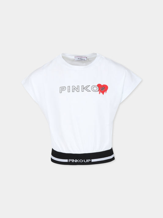 T-shirt crop bianca per bambina con logo,Pinko,S4PIBGTH155 001