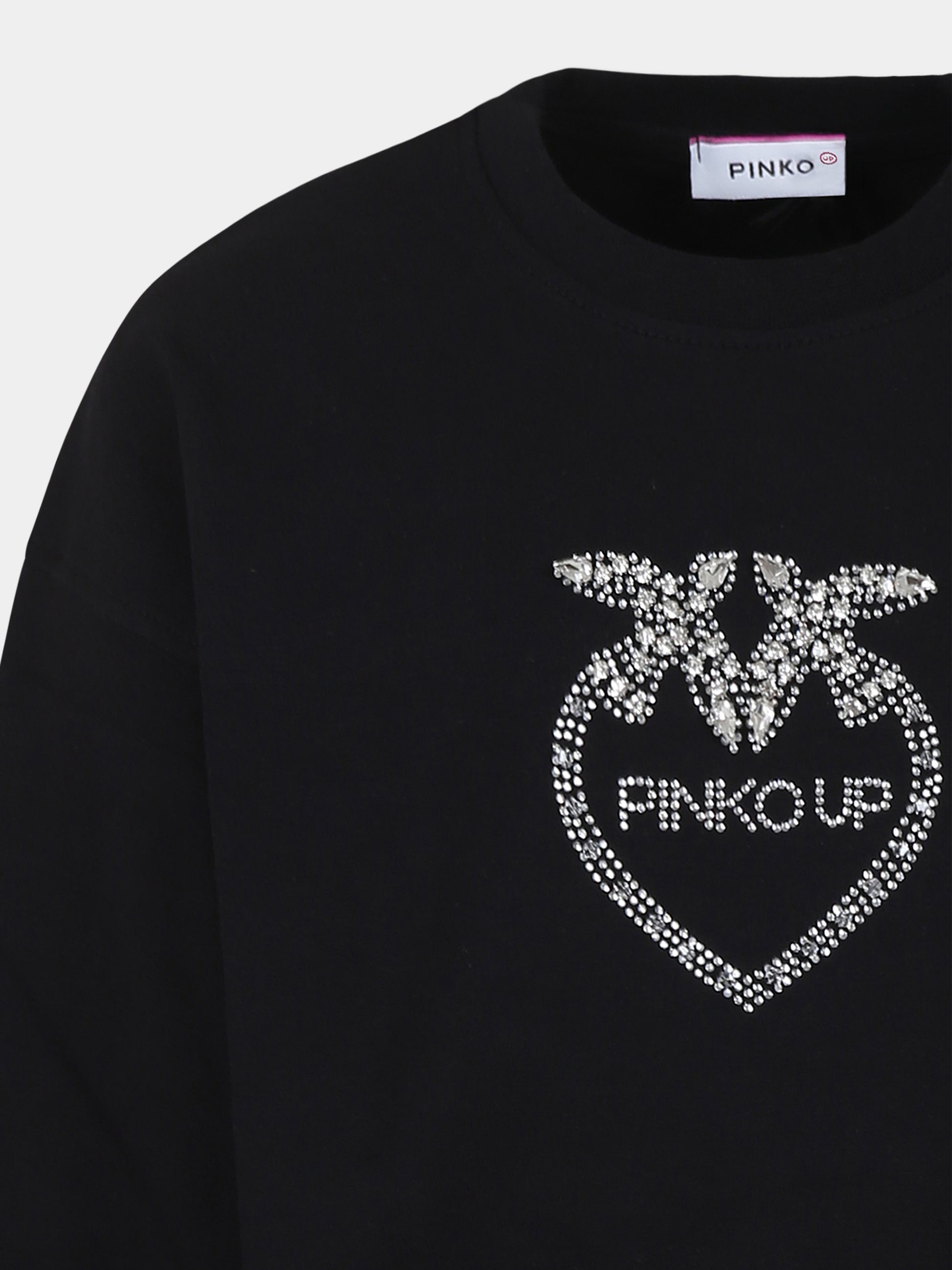 Felpa nera per bambina con cuore e logo,Pinko,S4PIJGSW057 110