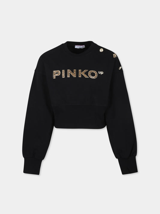 Felpa crop nera per bambina con logo,Pinko,S4PIJGSW198 110