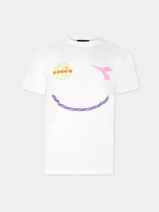 T-shirt avorio per bambina con smile,Diadora Kids,F3DIJGTH107 013