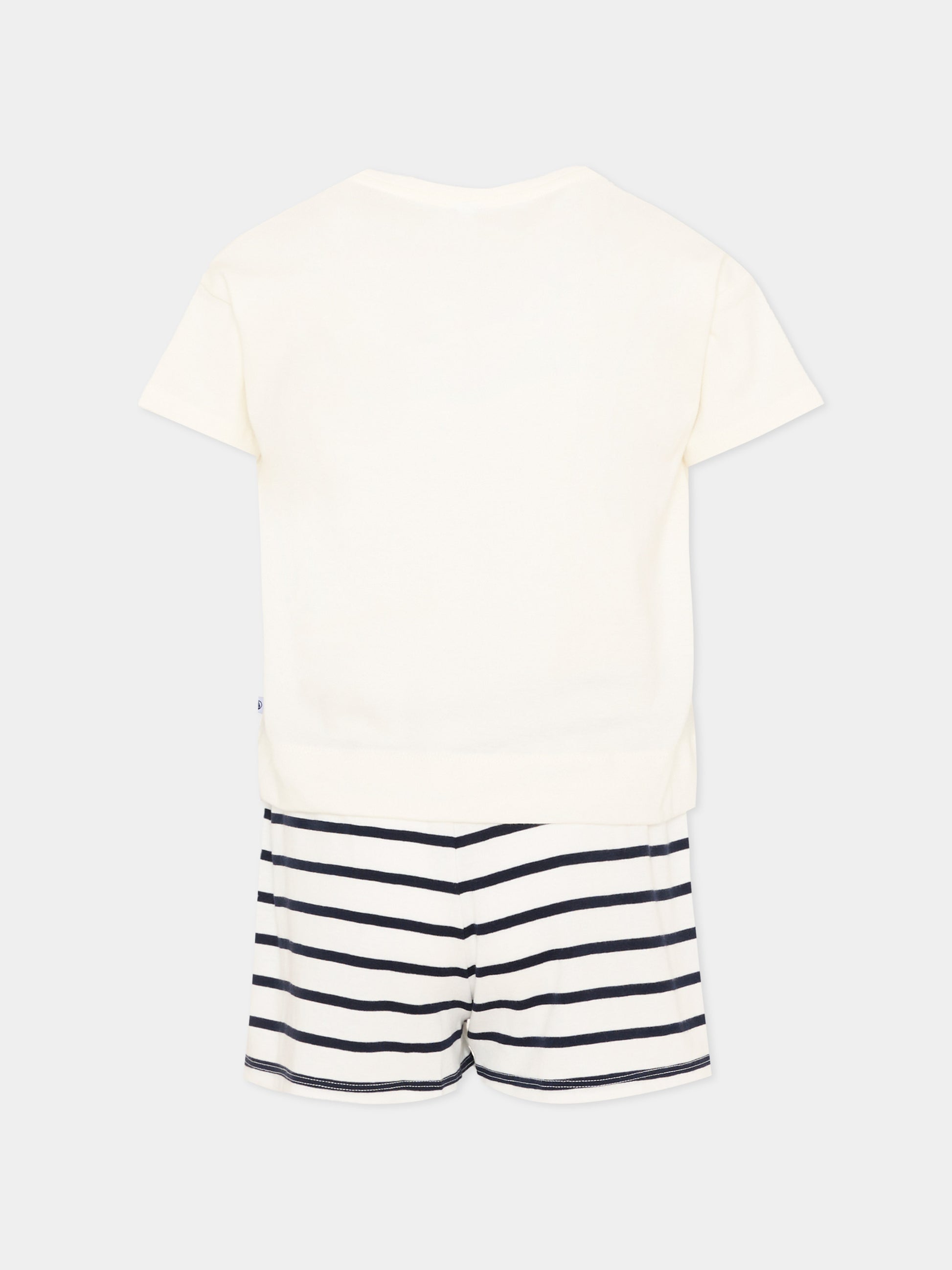 Pigiama bianco per bambina con cuore,Petit Bateau,A0CKD MARSHMALLOW/SMOKING 01