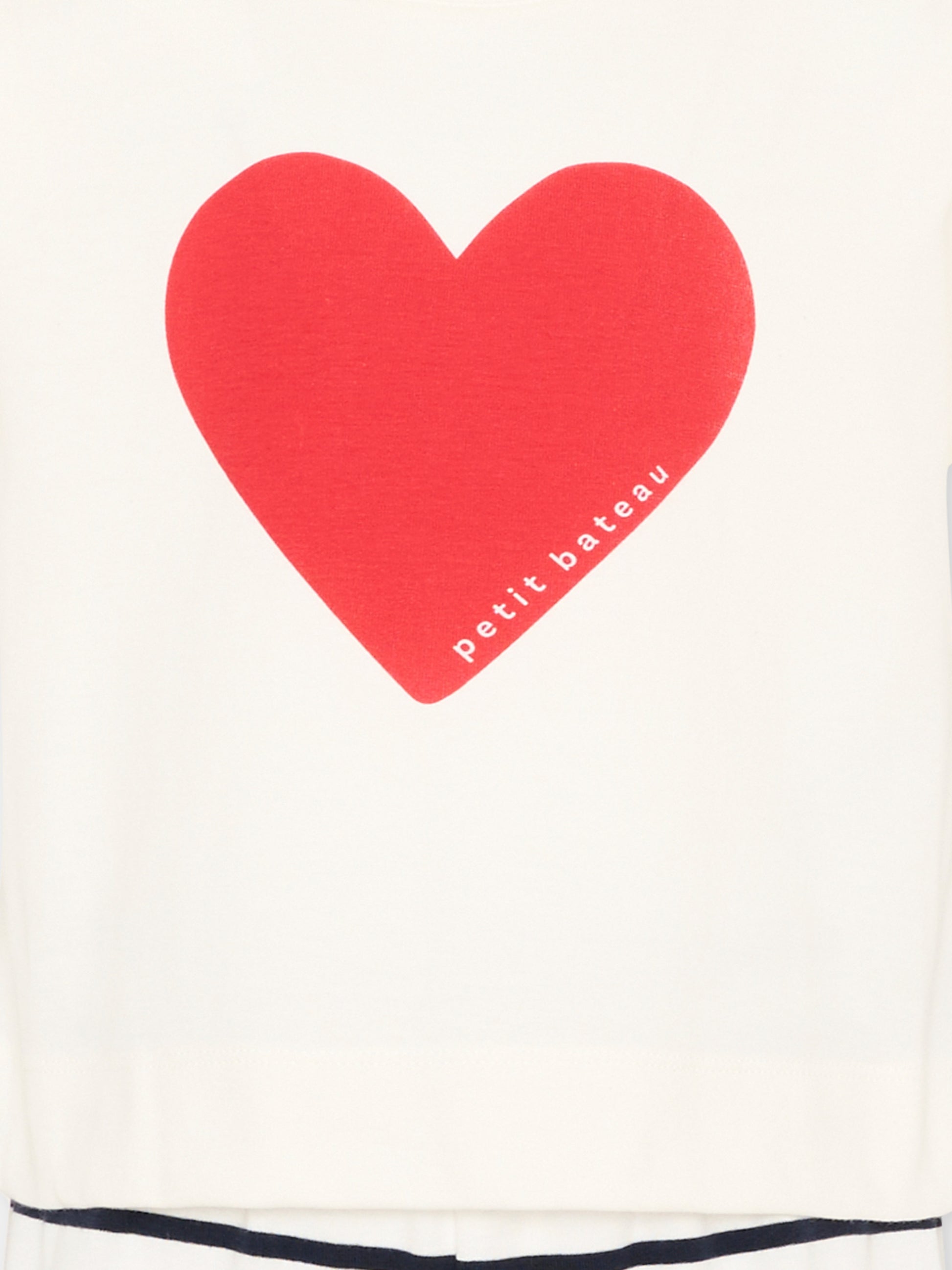 Pigiama bianco per bambina con cuore,Petit Bateau,A0CKD MARSHMALLOW/SMOKING 01