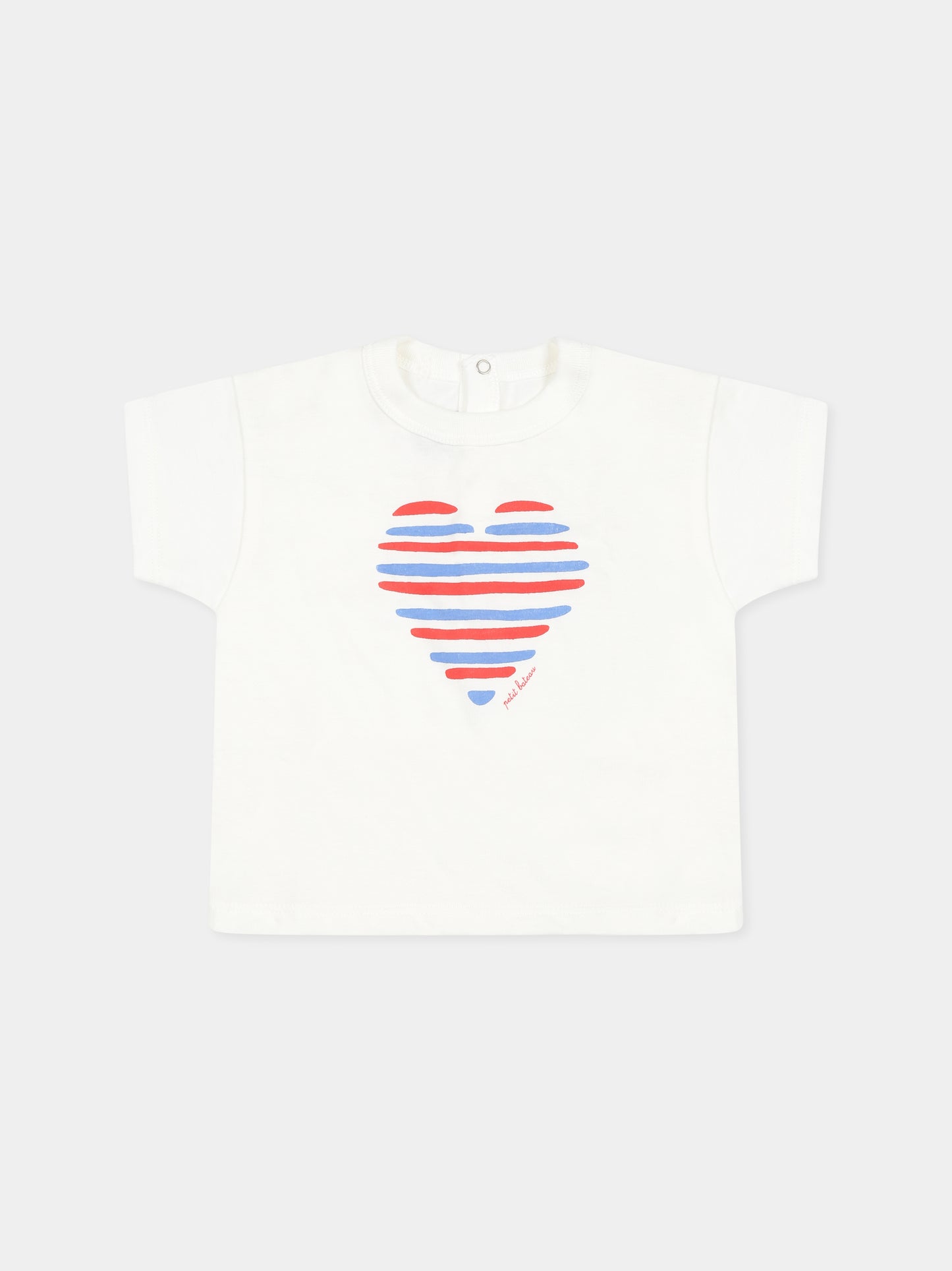 T-shirt bianca per neonati con cuore,Petit Bateau,A0CWB MARSHMALLOW/MULTICO 15