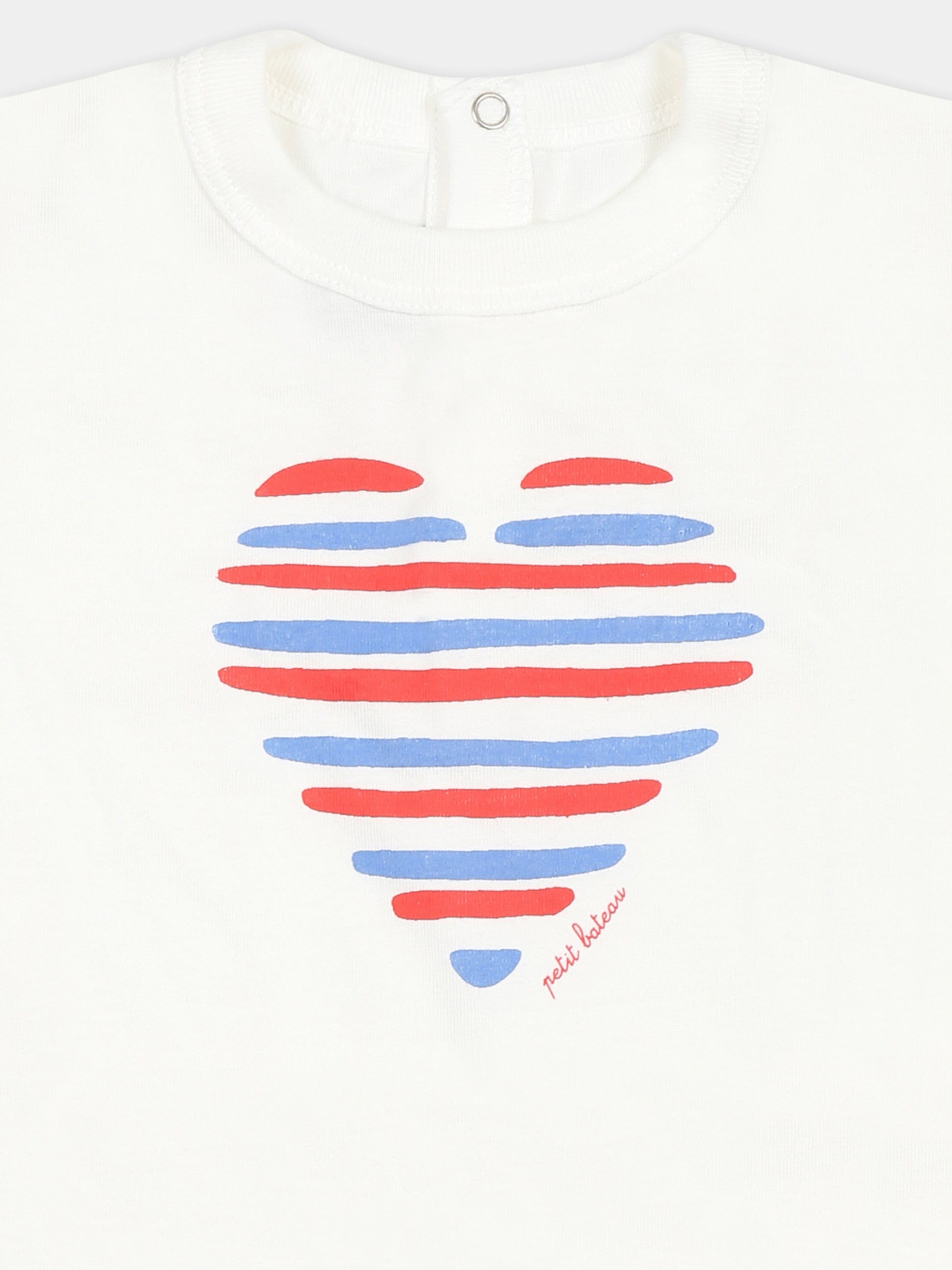 T-shirt bianca per neonati con cuore,Petit Bateau,A0CWB MARSHMALLOW/MULTICO 15