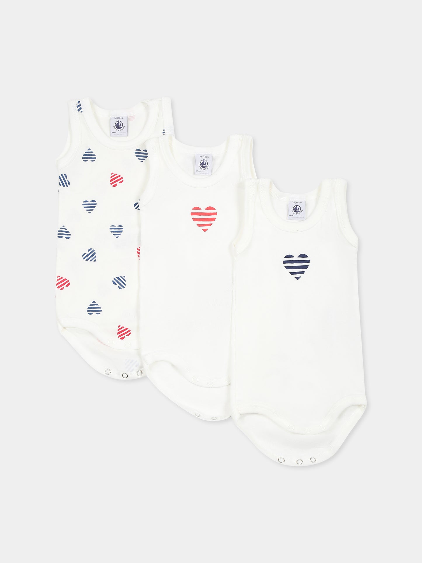 Set body bianco per neonati con cuore,Petit Bateau,A0CX1 VARIANTE 1 00