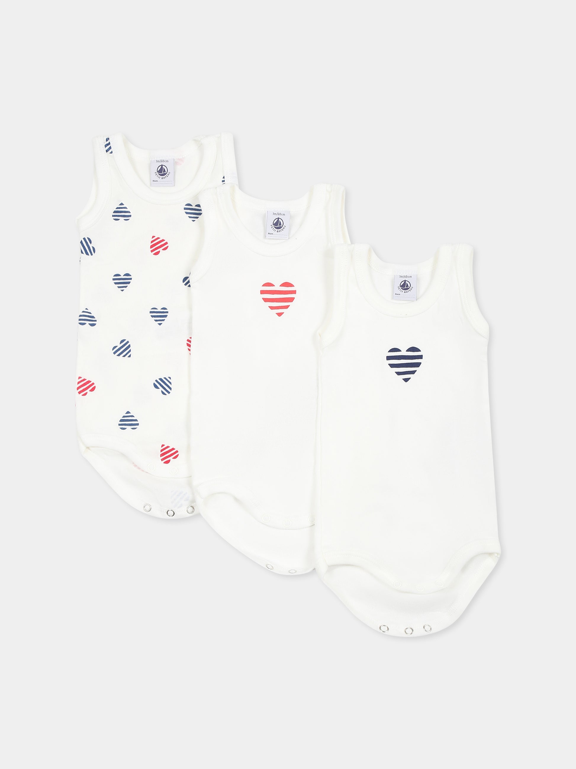 Set body bianco per neonati con cuore,Petit Bateau,A0CX1 VARIANTE 1 00