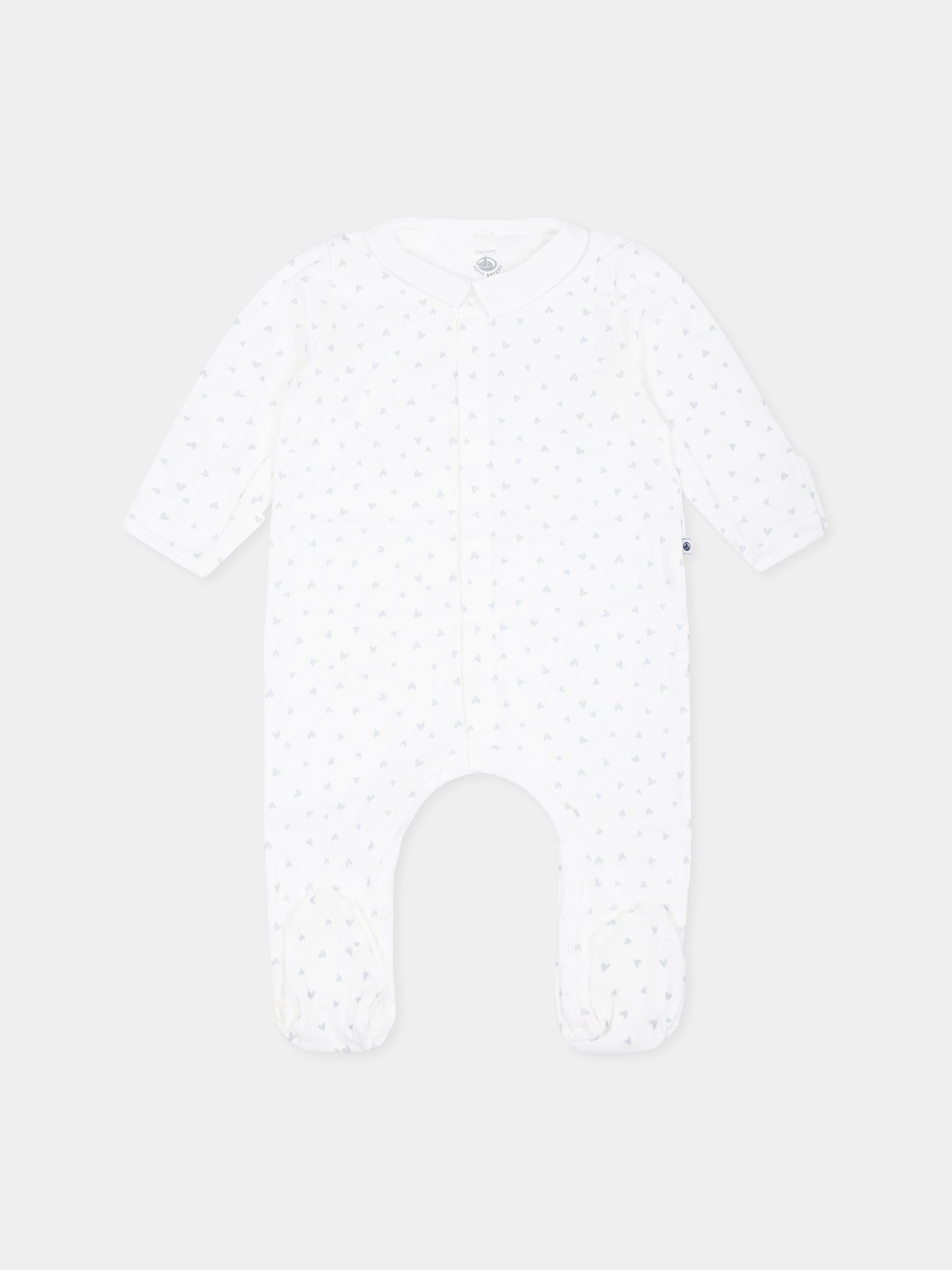 Tutina avorio per neonati con cuori all over,Petit Bateau,A0AV8 MARSHMALLOW/GOMME 01