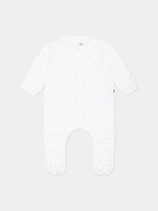 Tutina avorio per neonati con cuori all over,Petit Bateau,A0AV8 MARSHMALLOW/GOMME 01
