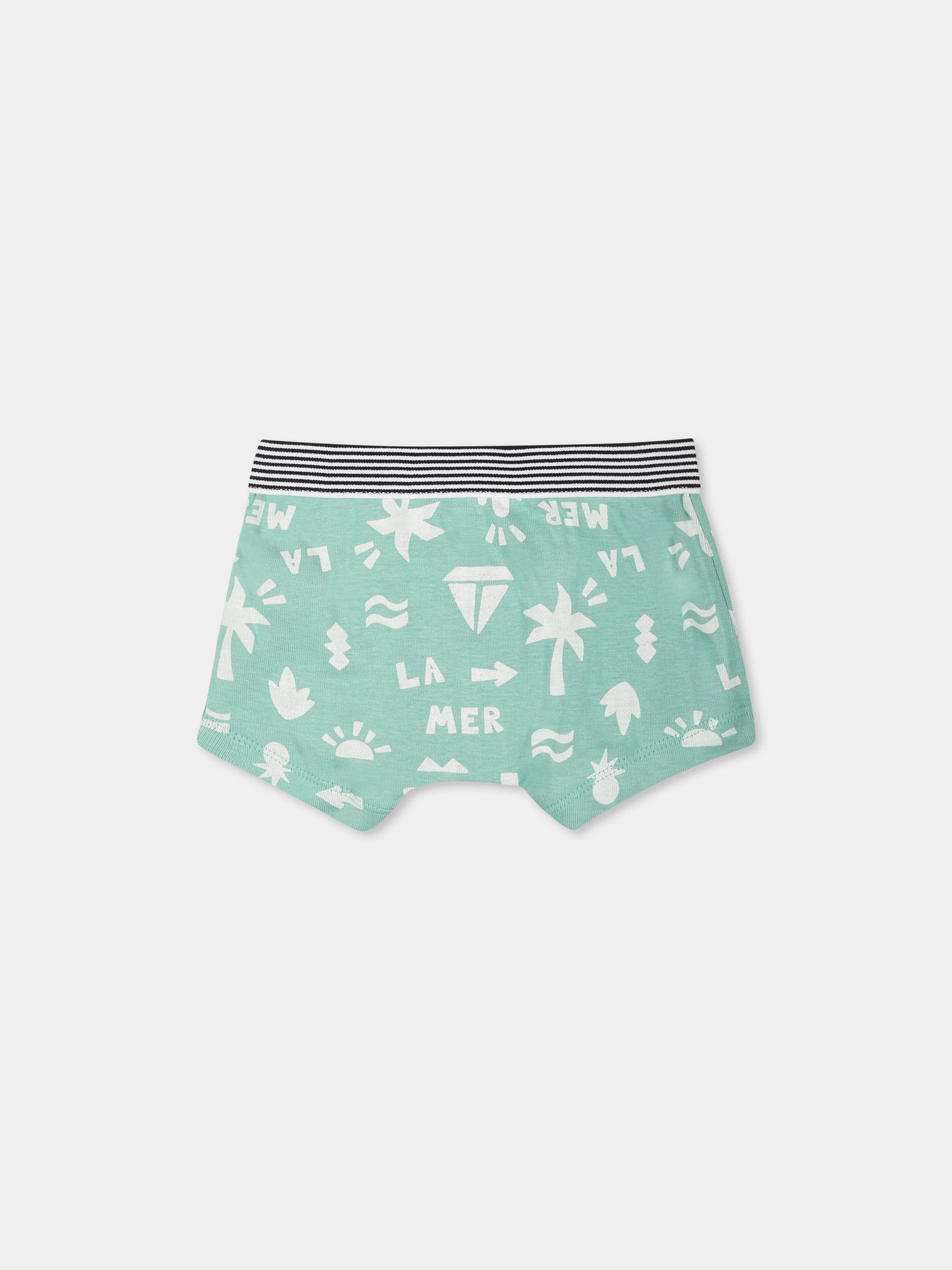Set boxer verde per bambino con righe e stampa,Petit Bateau,A0CTK VARIANTE 1 00