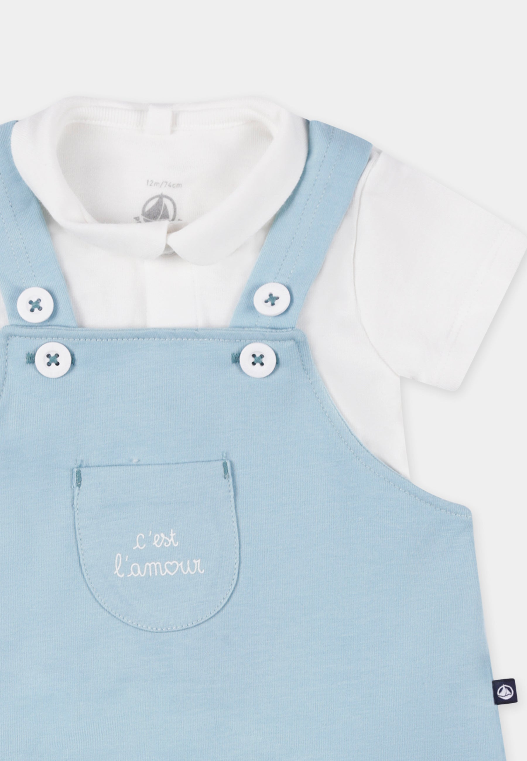 Salopette celeste per neonato con scritta,Petit Bateau,A0DAP AQUATIC 01