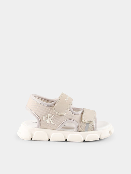 Sandali beige per bambini con logo,Calvin Klein Kids,V1B2 83022 1692503
