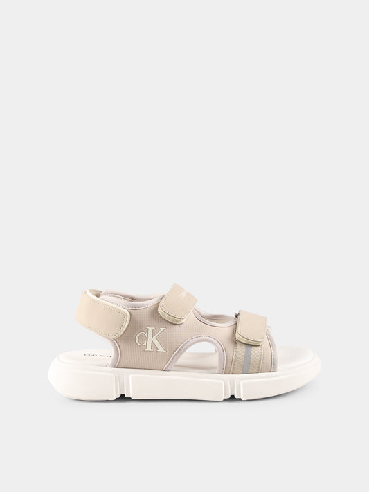 Sandali beige per bambini con logo,Calvin Klein Kids,V3B2 83024 1692503