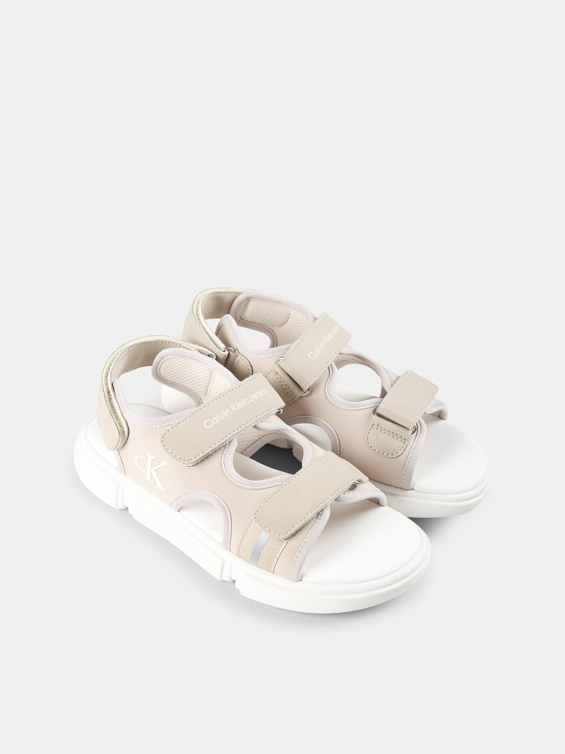 Sandali beige per bambini con logo,Calvin Klein Kids,V3B2 83024 1692503