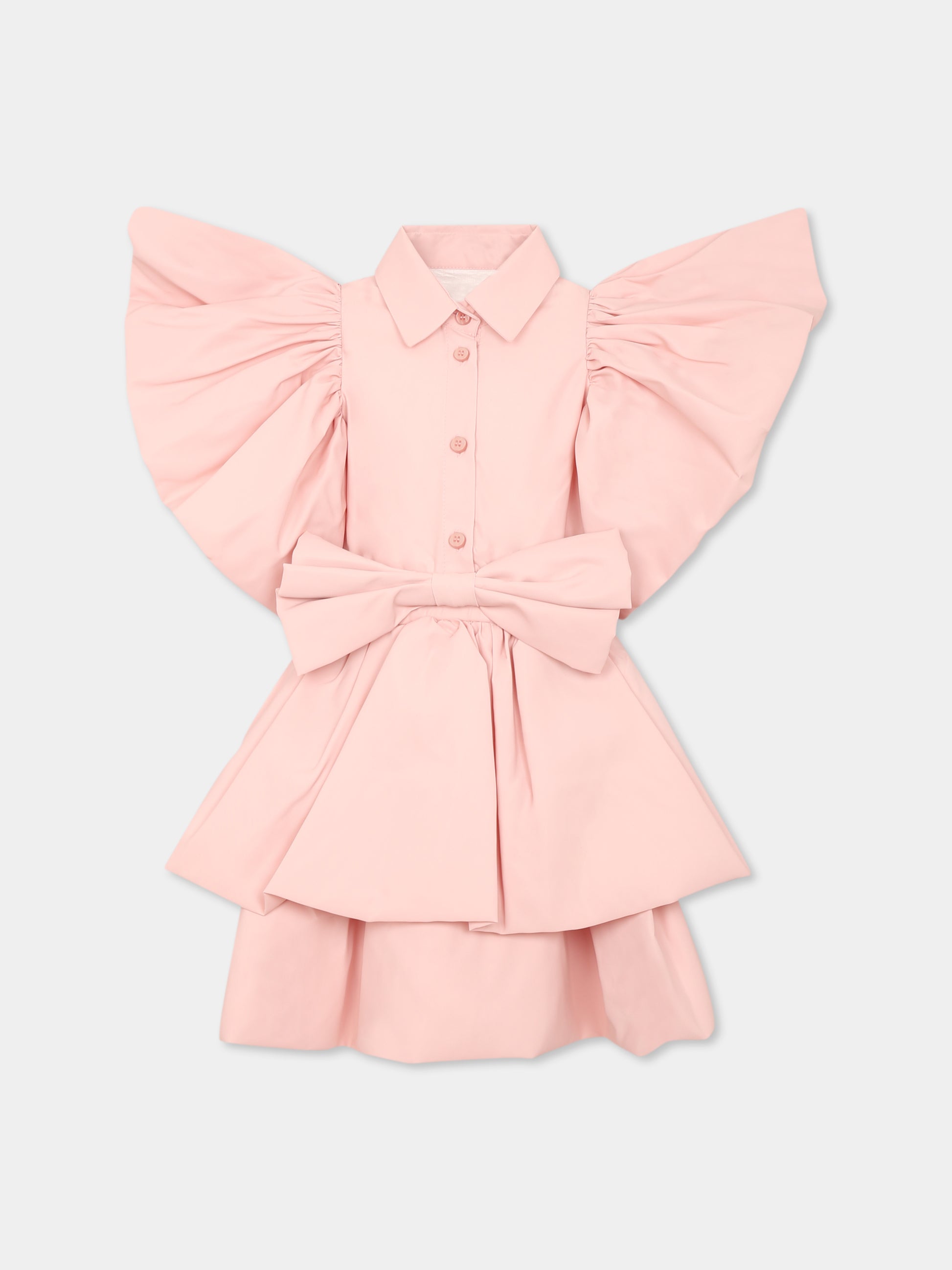 Vestito rosa per bambina con fiocco,Caroline Bosmans,SS25 4006B 85 3002