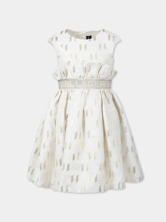 Vestito avorio per bambina con logo all over,Karl Lagerfeld Kids,Z30465 N81
