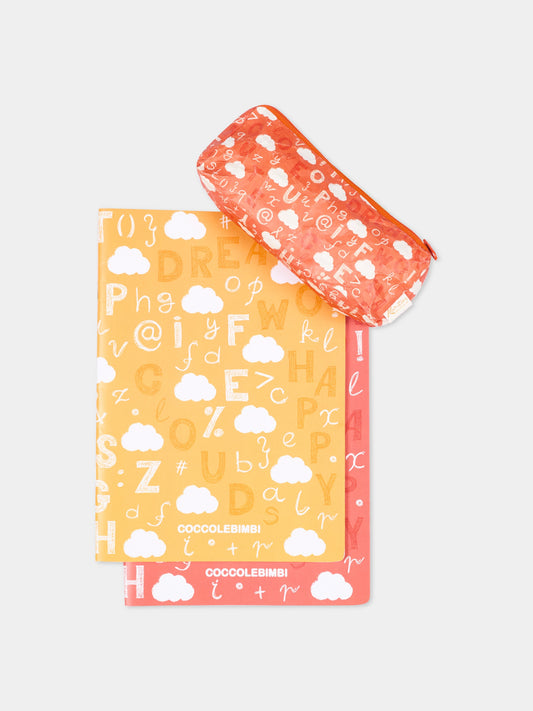 Set di 2 quaderni e astuccio con stampa lettere